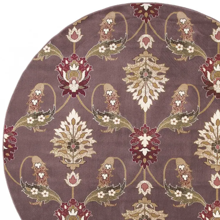 7' Plum And Purple Floral Octagon Rug