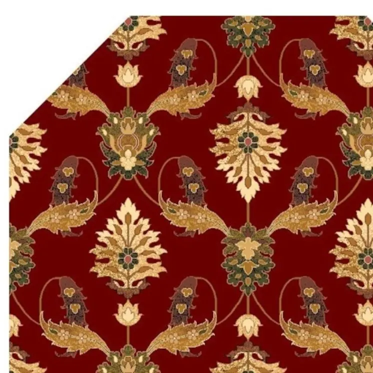 8' Red Floral Vines Octagon Rug