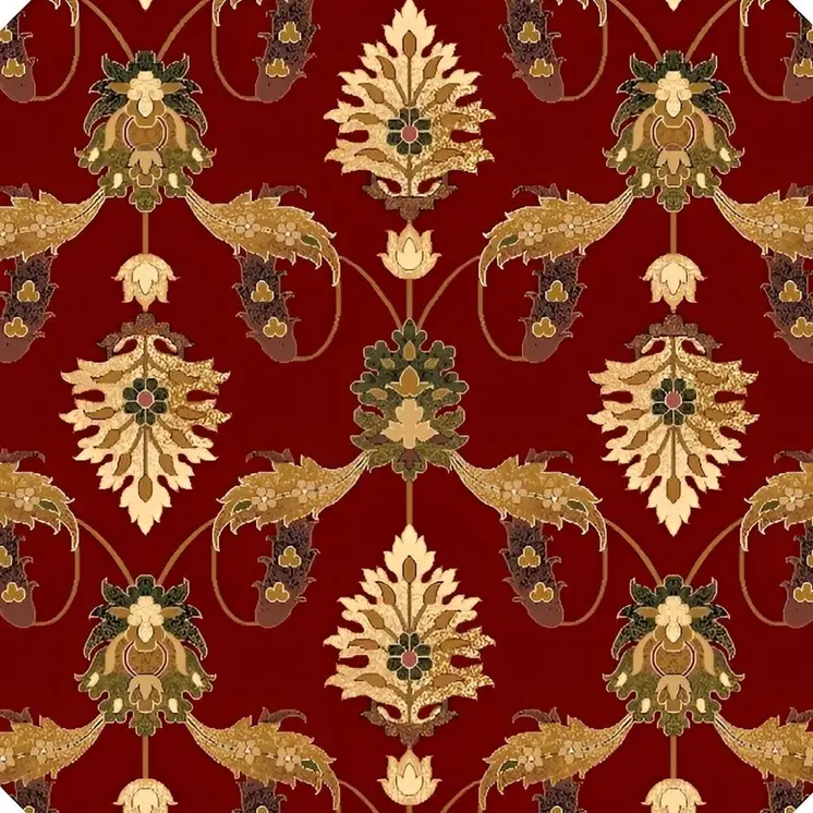 8' Red Floral Vines Octagon Rug