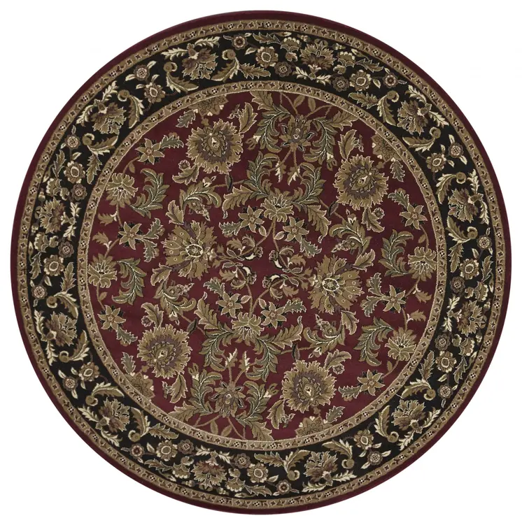 8' Red And Black Floral Vines Octagon Rug