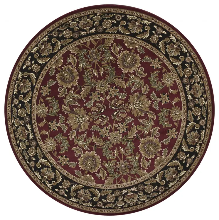 8' Red And Black Floral Vines Octagon Rug