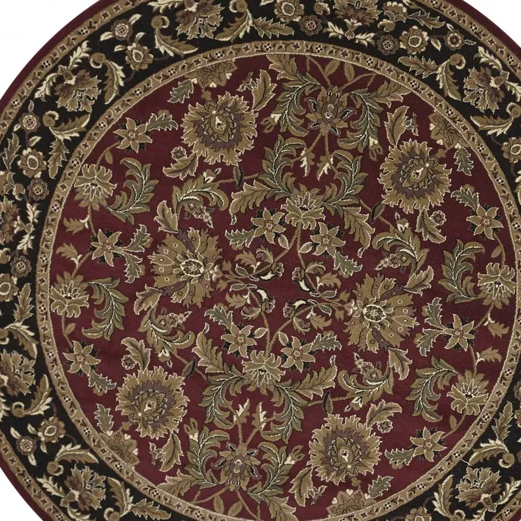 8' Red And Black Floral Vines Octagon Rug