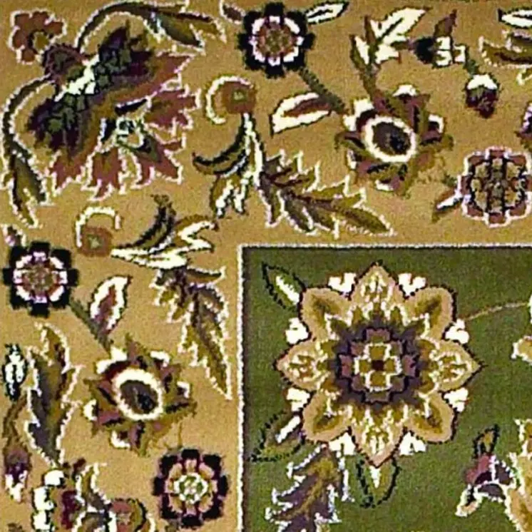 7' Green And Taupe Floral Octagon Rug