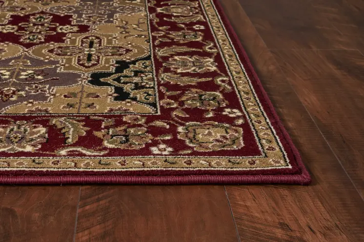 7' Red Beige And Tan Quatrefoil Octagon Rug