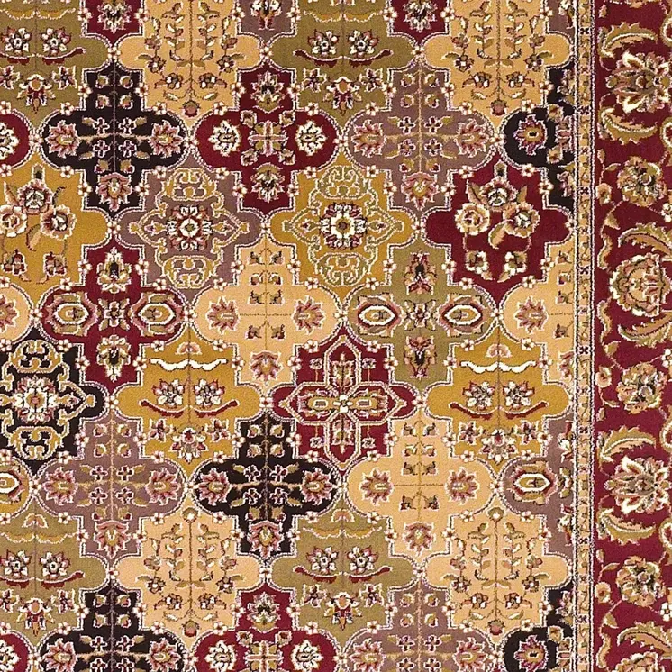 7' Red Beige And Tan Quatrefoil Octagon Rug