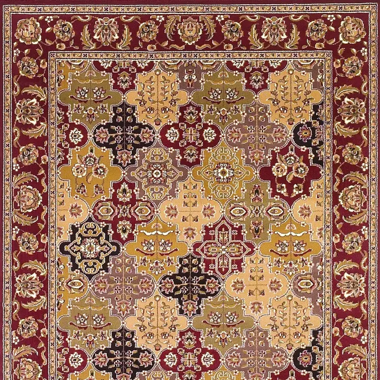 7' Red Beige And Tan Quatrefoil Octagon Rug