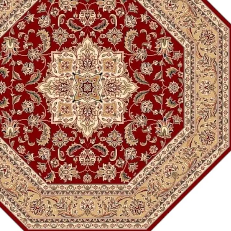 8' Red And Beige Medallion Octagon Rug