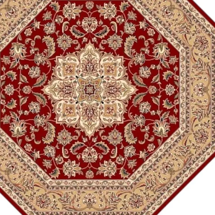 8' Red And Beige Medallion Octagon Rug