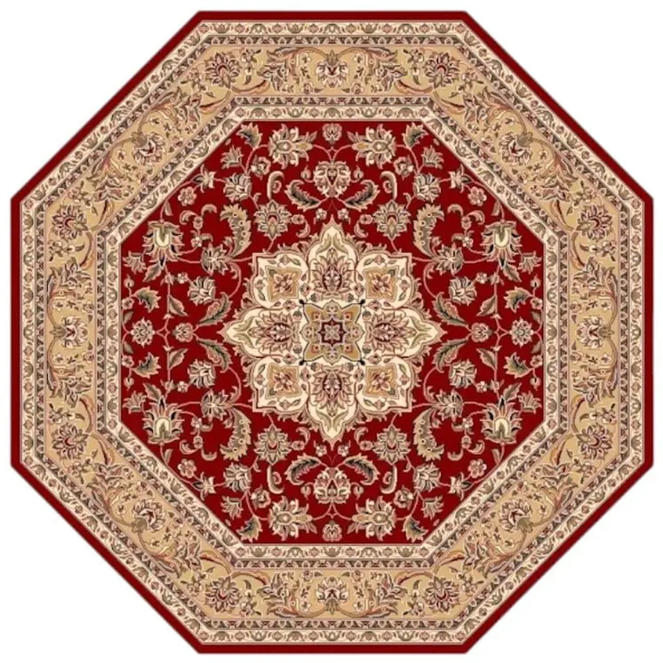 8' Red And Beige Medallion Octagon Rug