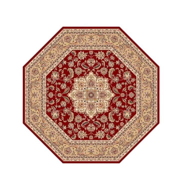 8' Red And Beige Medallion Octagon Rug