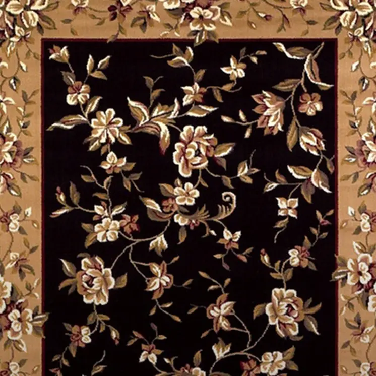 8' Beige And Black Floral Vines Octagon Rug