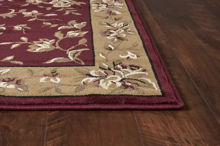 7' Red And Beige Floral Octagon Rug