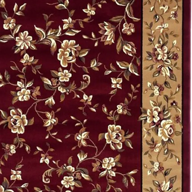 8' Red And Beige Floral Vines Octagon Rug