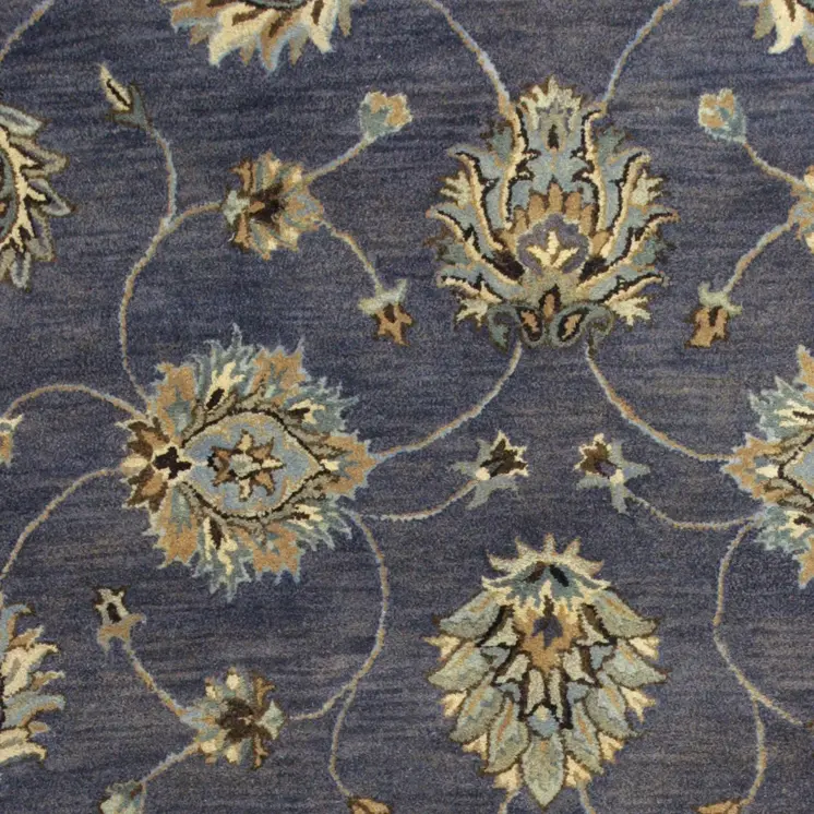 6' Midnight And Yellow New Zealand Lambs Wool Floral Hand Tufted Round Rug
