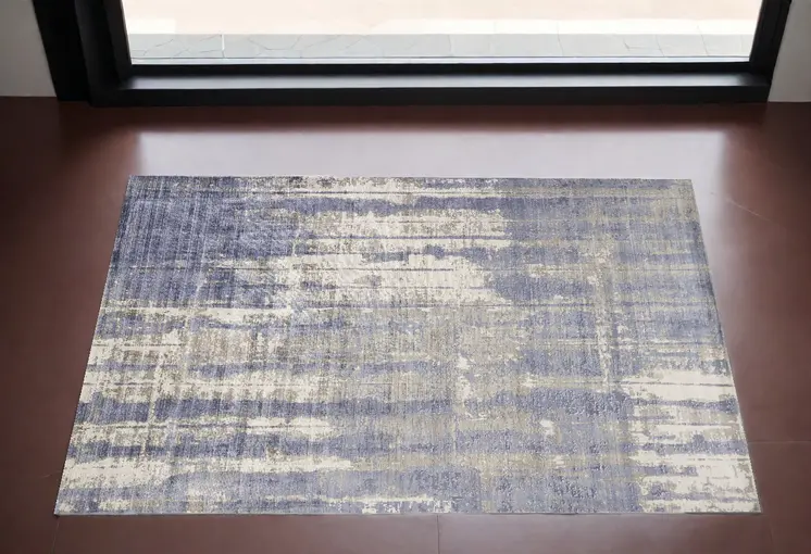 3' X 5' Blue and Gray Abstract Area Rug