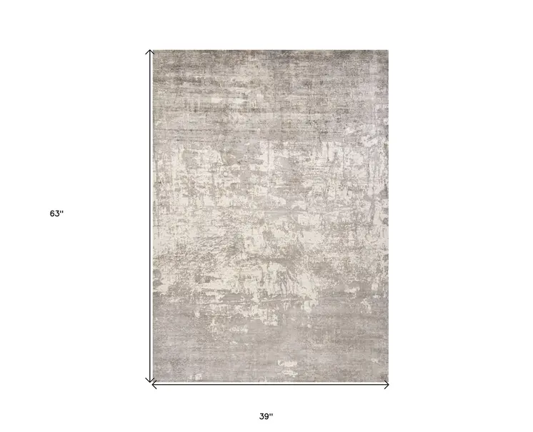 3' X 5' Beige Abstract Hand Loomed Area Rug