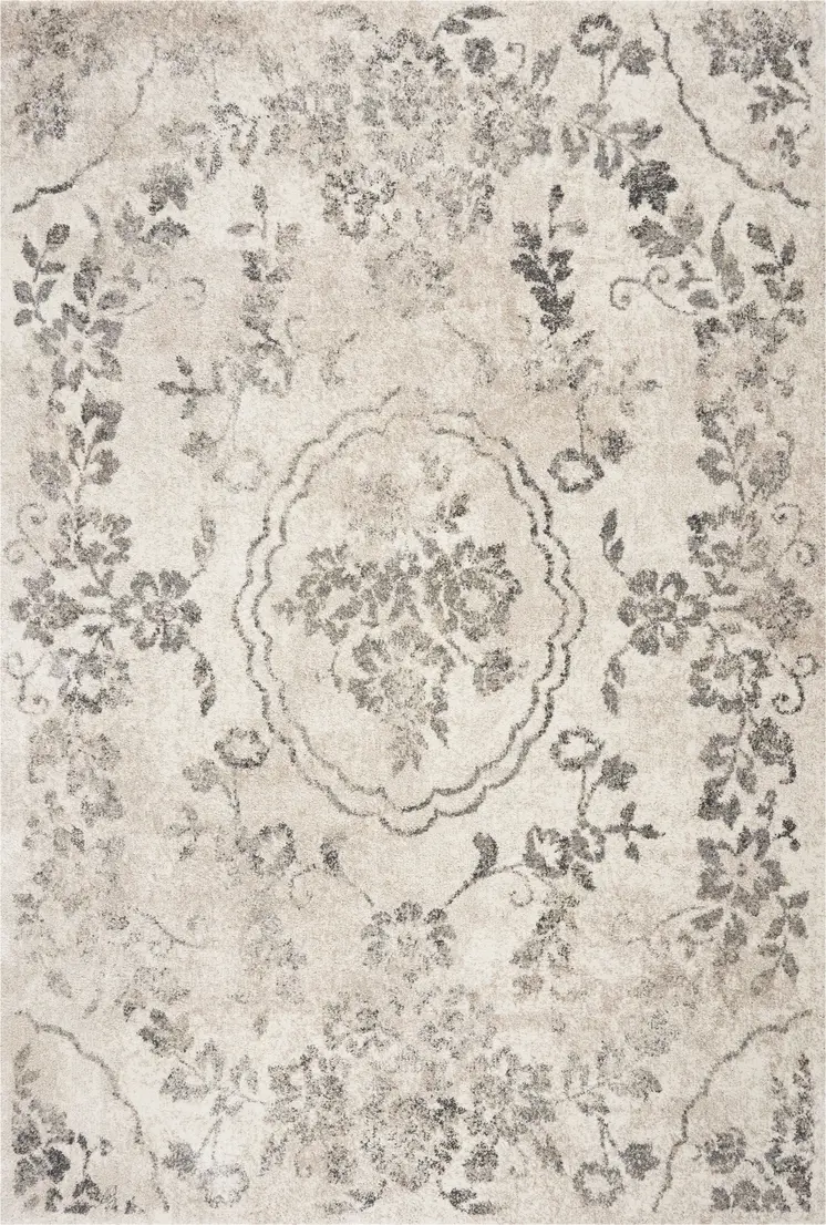 5' X 8' Gray And Dark Gray Floral Distressed Area Rug