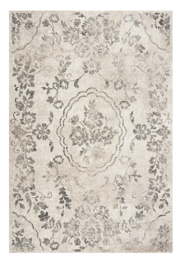 5' X 8' Gray And Dark Gray Floral Distressed Area Rug