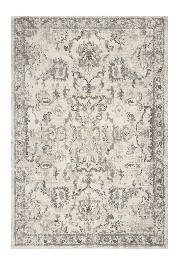 5' X 8' Ivory Machine Woven Distressed Floral Traditional Indoor Runner Rug