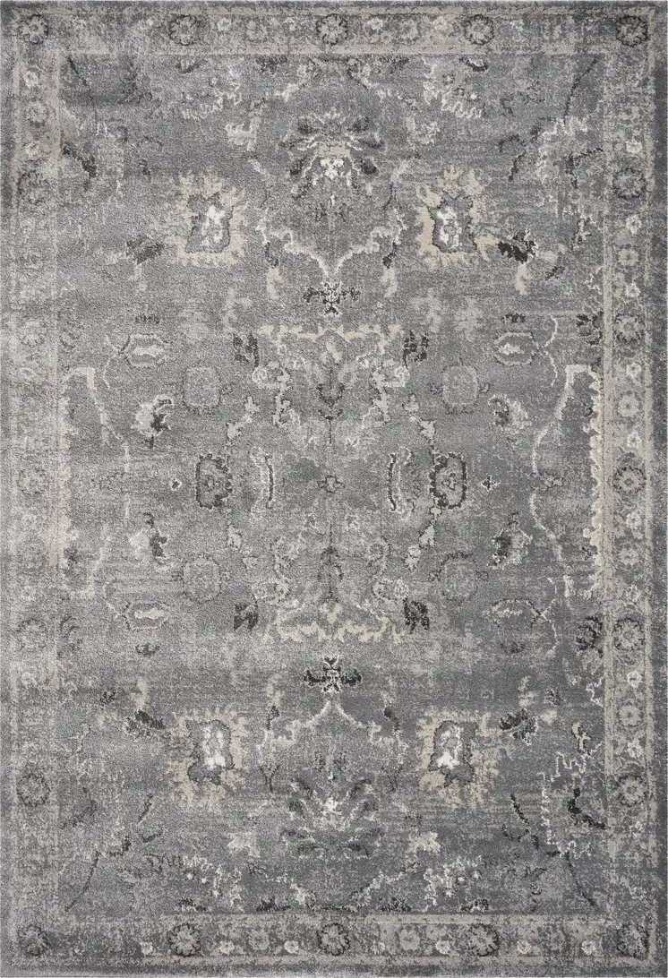 5' X 8' Gray And Light Gray Floral Area Rug