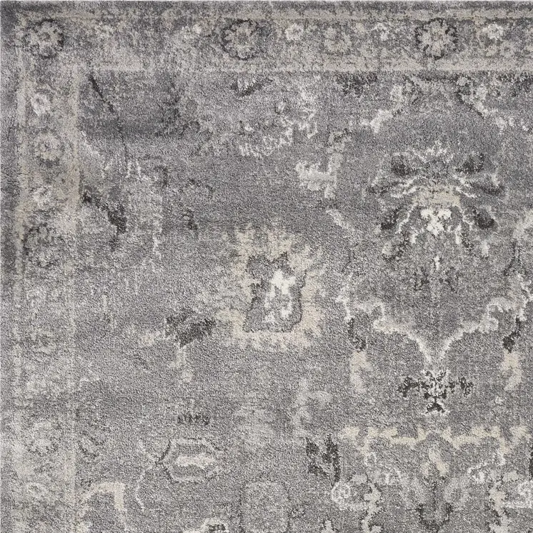 5' X 8' Gray And Light Gray Floral Area Rug