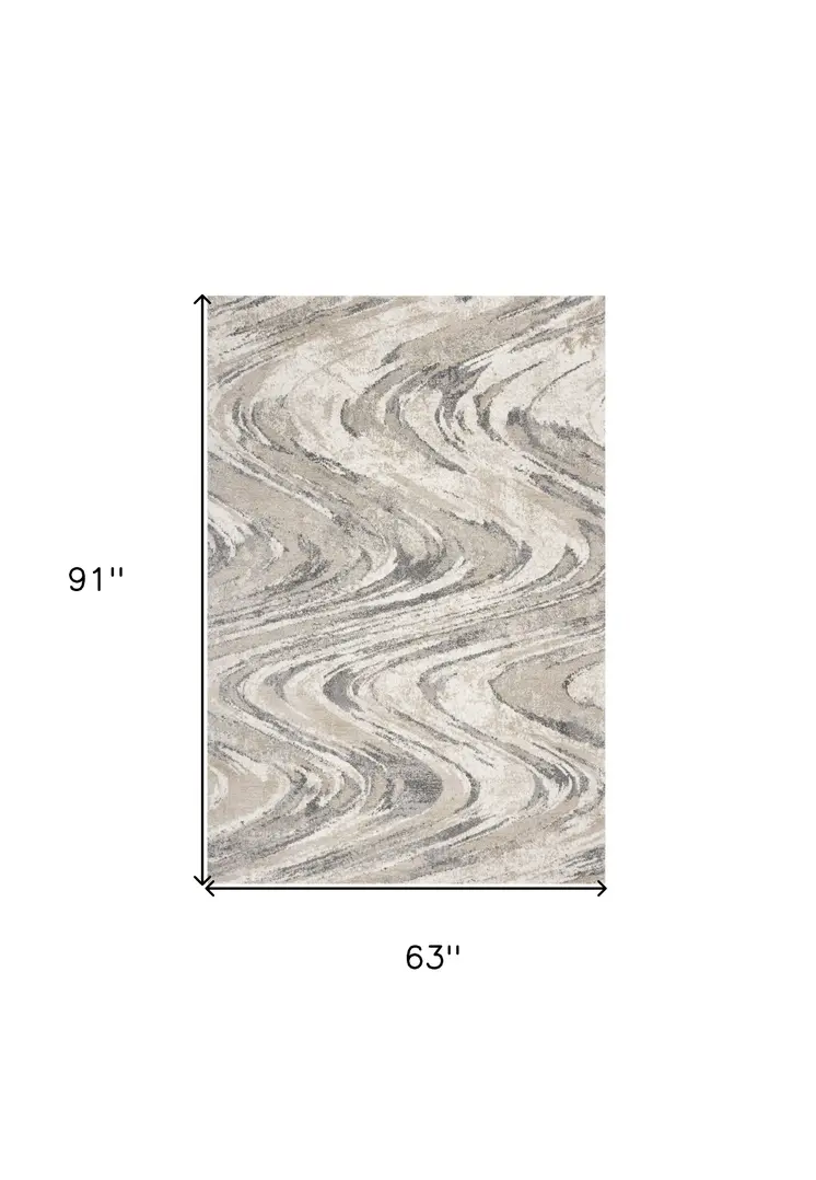 5' X 8' Gray And Tan Abstract Area Rug