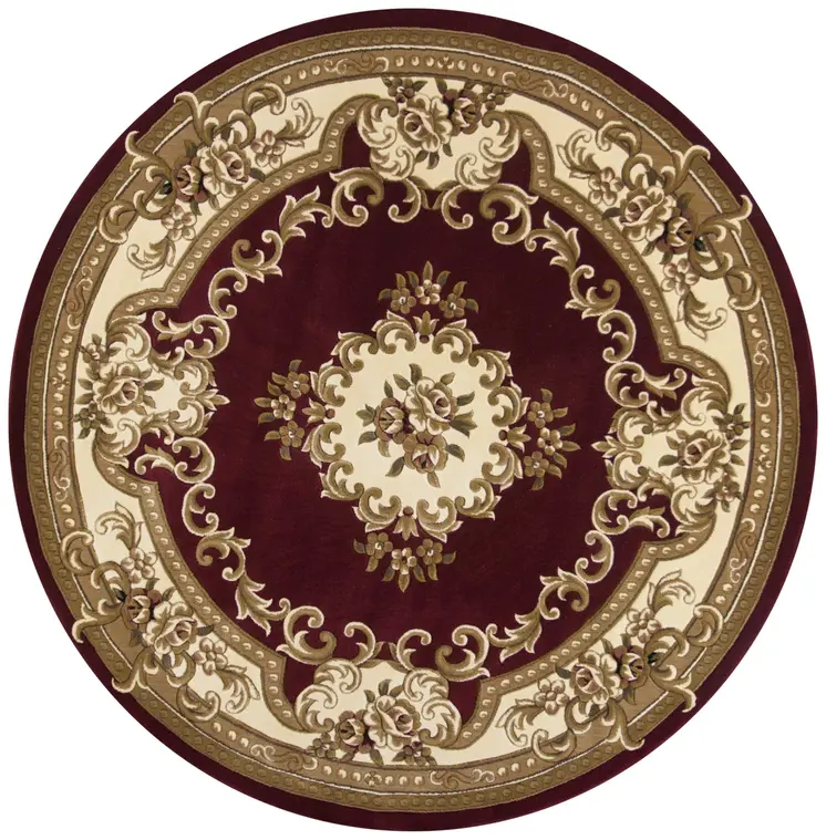 7' Red and Ivory Floral Border Round Rug