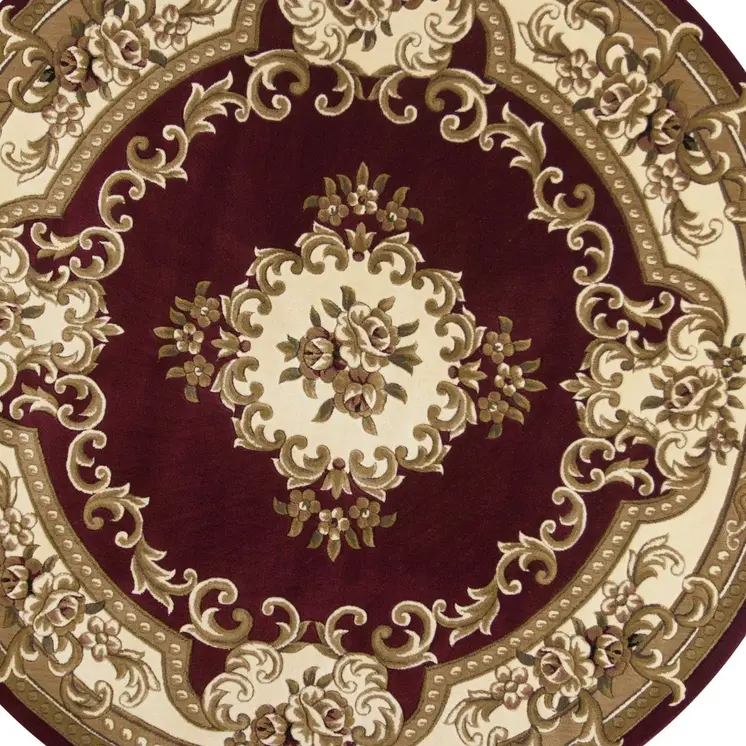 7' Red and Ivory Floral Border Round Rug