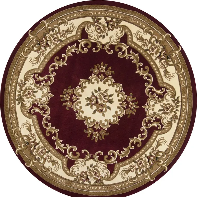 7' Red and Ivory Floral Border Round Rug
