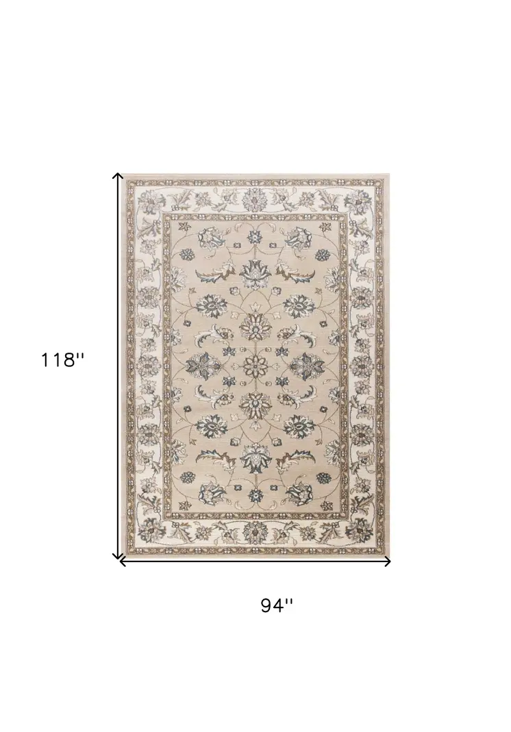 8' X 10' Beige Or Ivory Floral Vine Bordered Indoor Area Rug