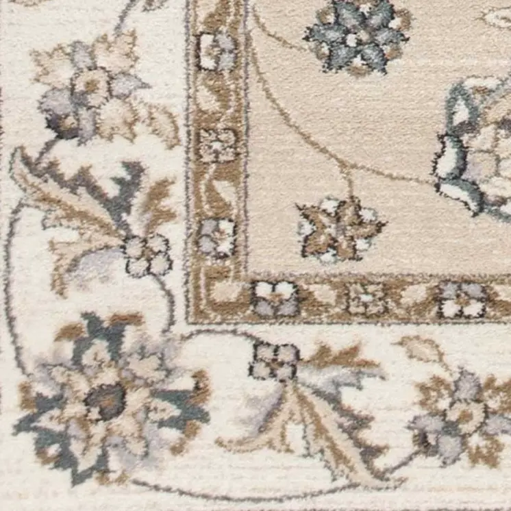 8' X 10' Beige Or Ivory Floral Vine Bordered Indoor Area Rug