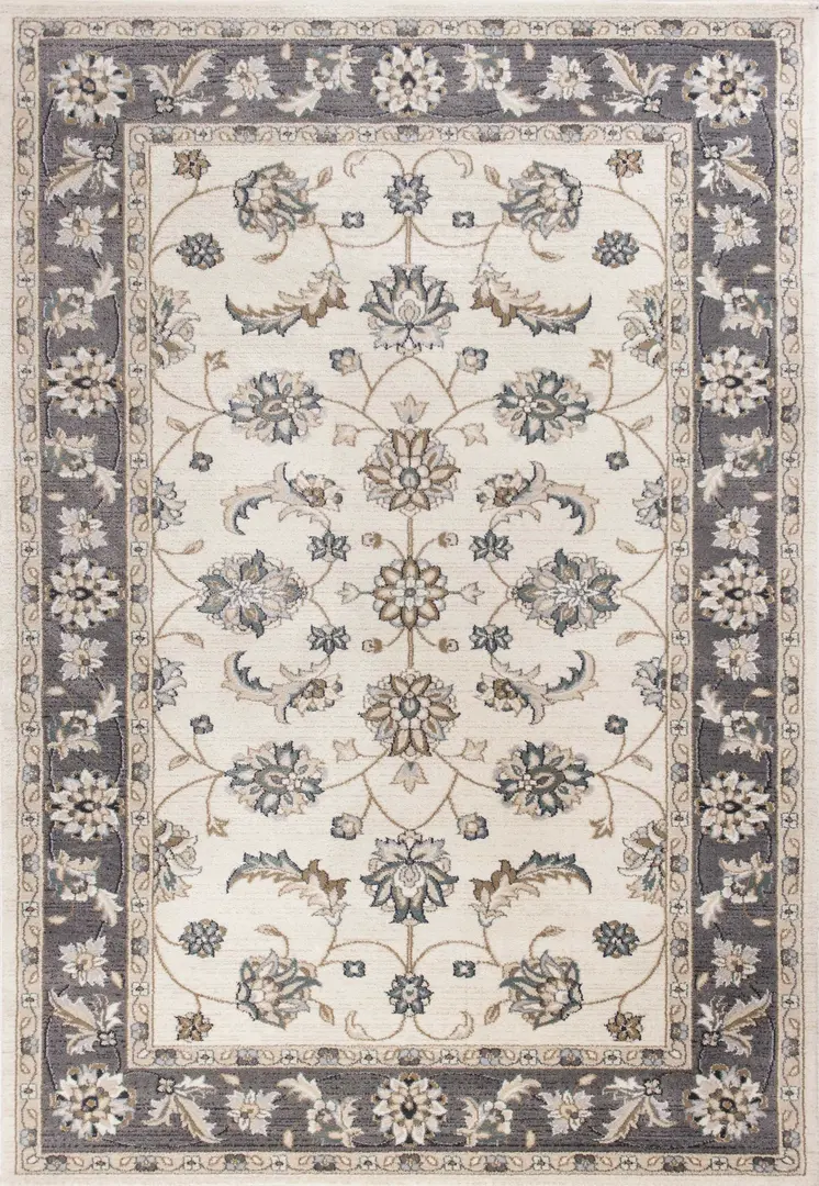 8' X 10' Ivory And Gray Floral Area Rug