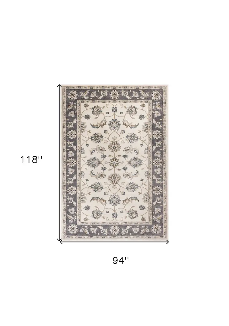 8' X 10' Ivory And Gray Floral Area Rug