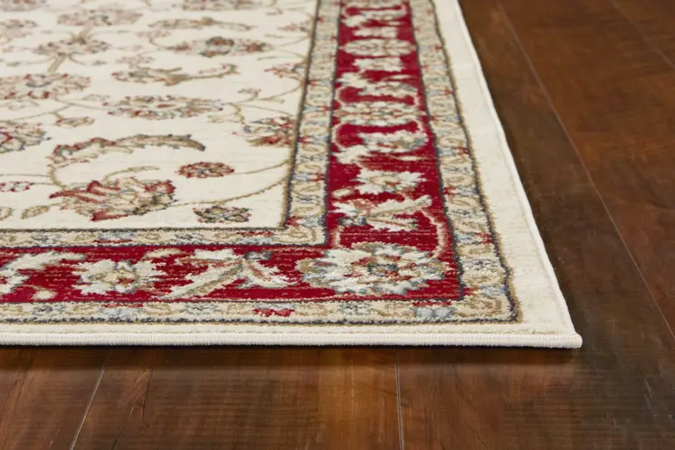 8' X 10' Ivory Or Red Floral Vine Bordered Indoor Area Rug