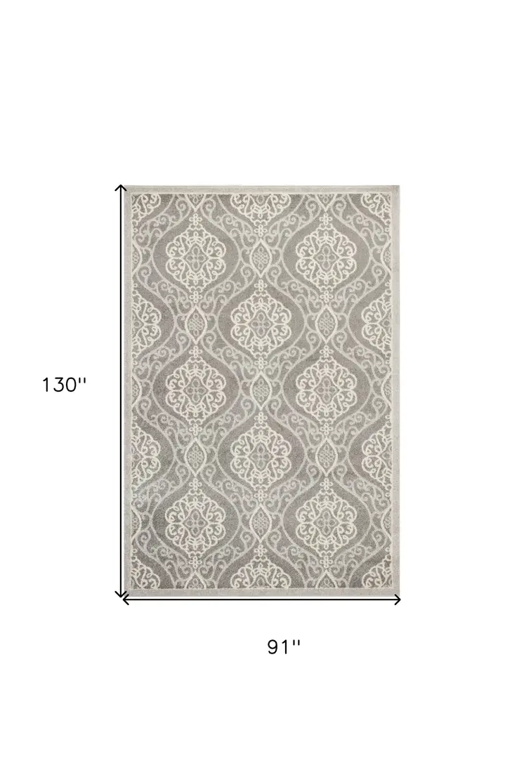 7' X 11' Silver Geometric Mosaic Uv Treated Indoor Area Rug