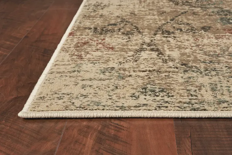 8' X 11' Champagne Beige Machine Woven Damask Indoor Area Rug