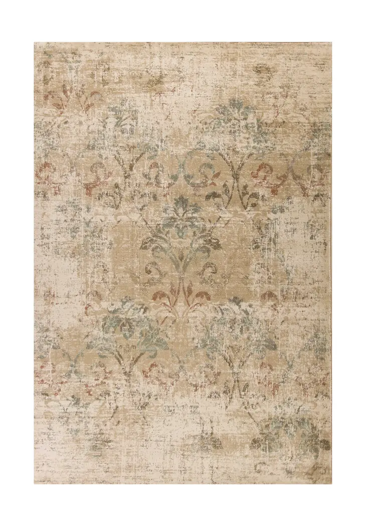 8' X 11' Champagne Beige Machine Woven Damask Indoor Area Rug