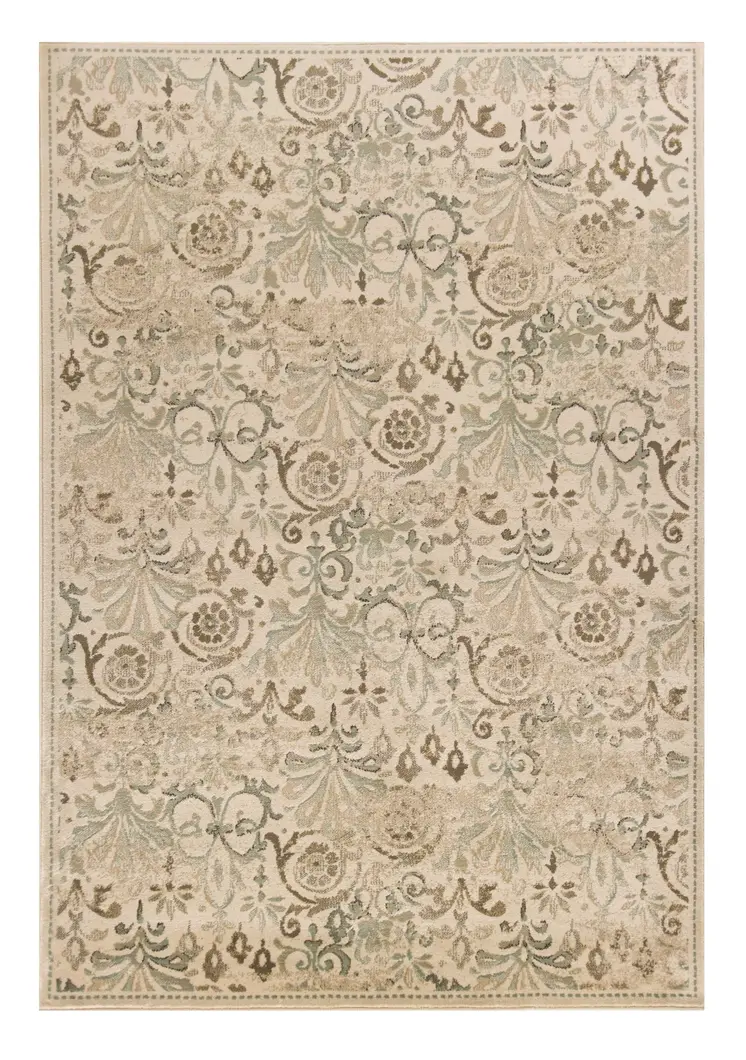 8' X 11' Ivory And Brown Floral Area Rug