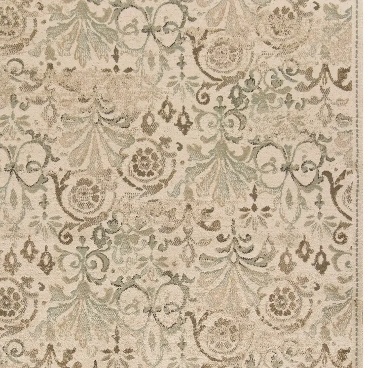 8' X 11' Ivory And Brown Floral Area Rug