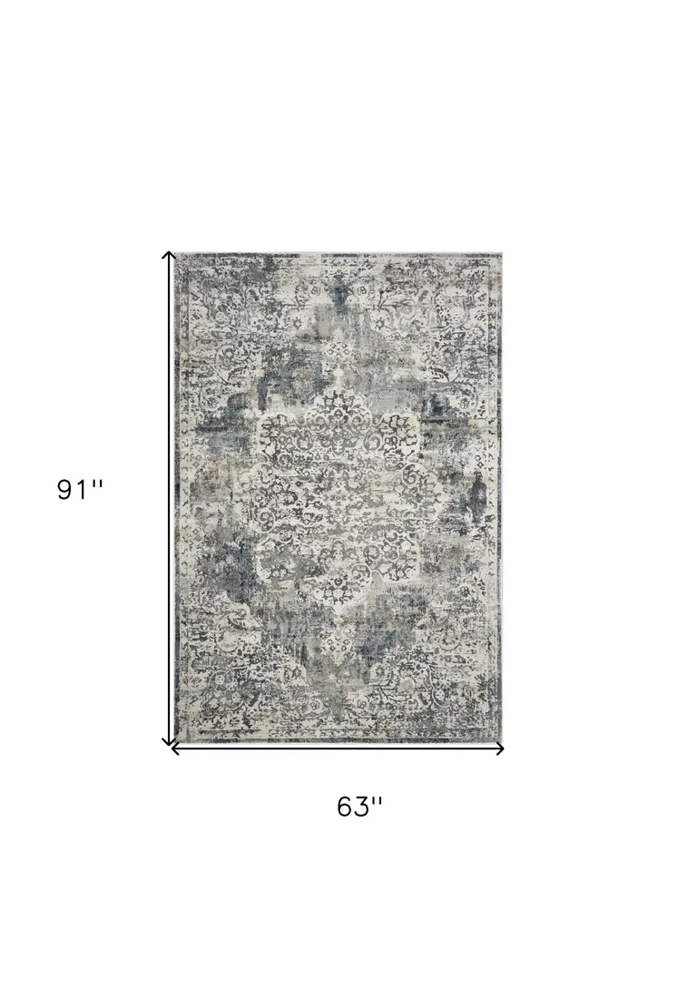 5' X 8' Ivory Medallion Area Rug