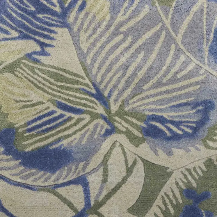 10' Blue And Green Wool Botanical Leaves Hand Tufted Runner Rug
