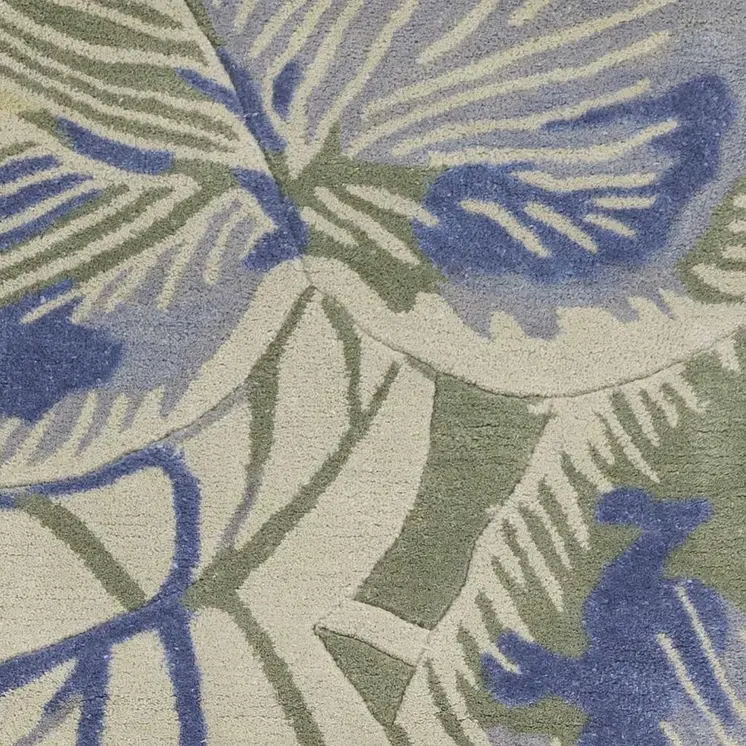 10' Blue And Green Wool Botanical Leaves Hand Tufted Runner Rug