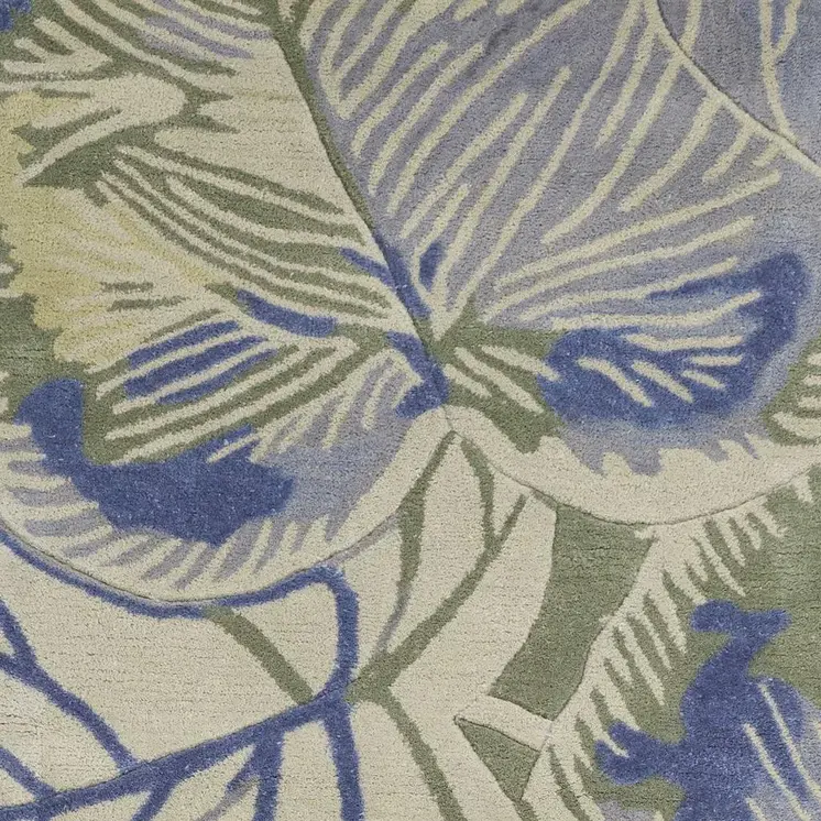 10' Blue And Green Wool Botanical Leaves Hand Tufted Runner Rug