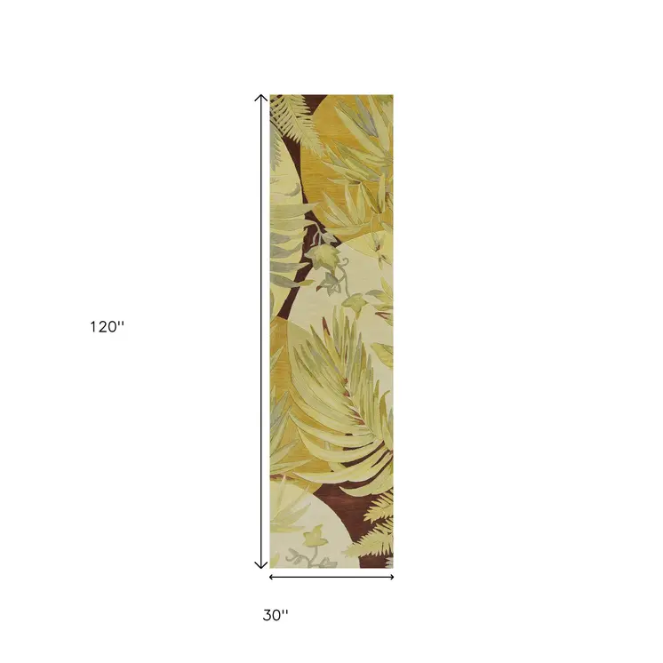 10' Coral Ivory Hand Tufted Tropical Plants Indoor Runner Rug