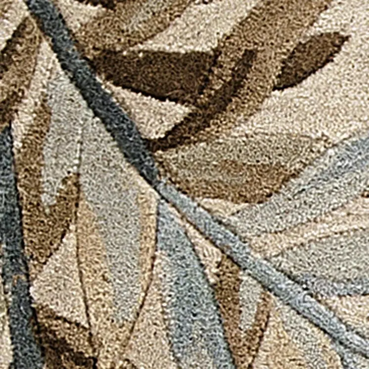10' Ivory Brown And Blue Wool Botanical Leaves Hand Tufted Area Rug