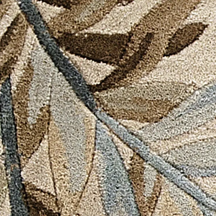 10' Ivory Brown And Blue Wool Botanical Leaves Hand Tufted Area Rug