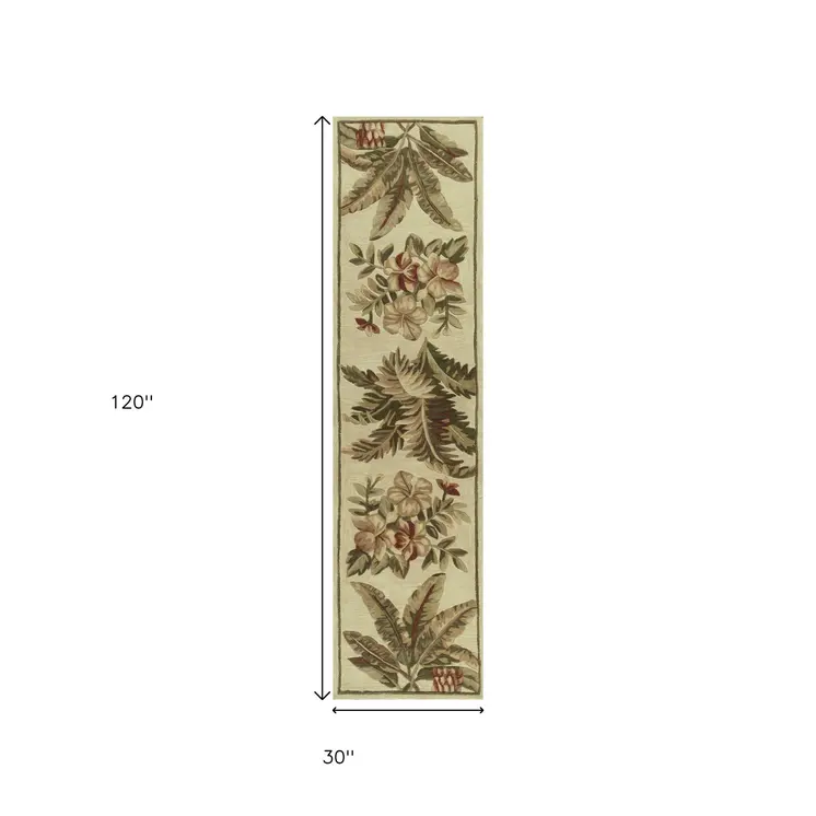 10' Ivory Hand Tufted Tropical Indoor Runner Rug