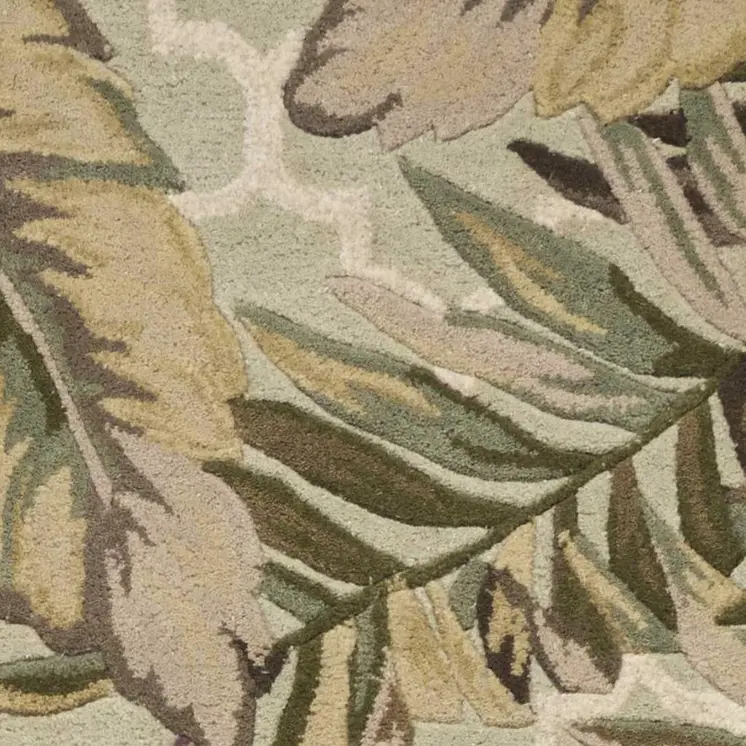 2' X 10' Sage Tropical Leaves Mosaic Wool Indoor Runner Rug