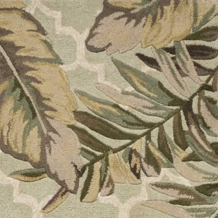 2' X 10' Sage Tropical Leaves Mosaic Wool Indoor Runner Rug
