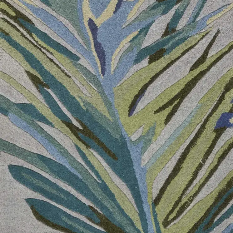 10' Gray And Blue Wool Tropical Botanical Hand Tufted Runner Rug